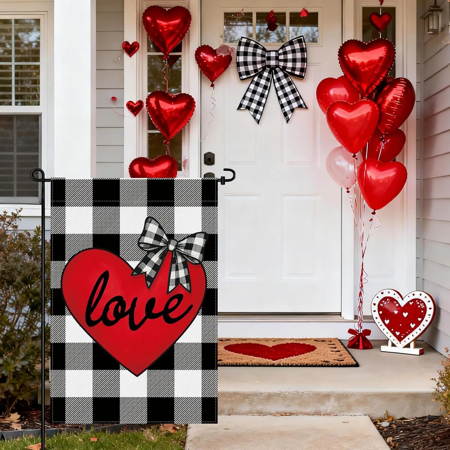 pretty_jessie Valentines Day Garden Flag 12x18 Inch Double Sided, Buffalo Plaid Love Hearts Burlap Yard Flag Anniversary Pat PPM