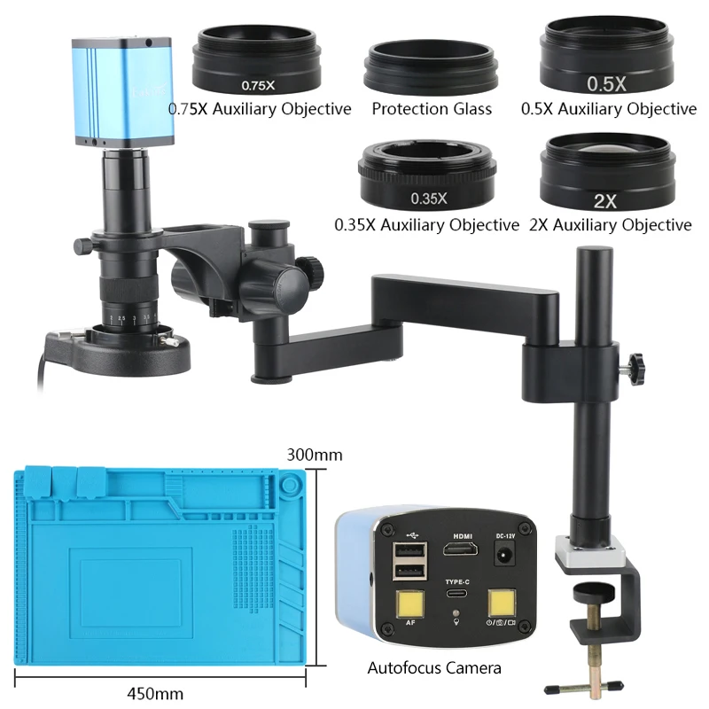 120X 180X 200X Zoom Lens 1080P AutoFocus Measure PCB Soldering Digital Microscope Camera Foldable Articulating Clamp Stand