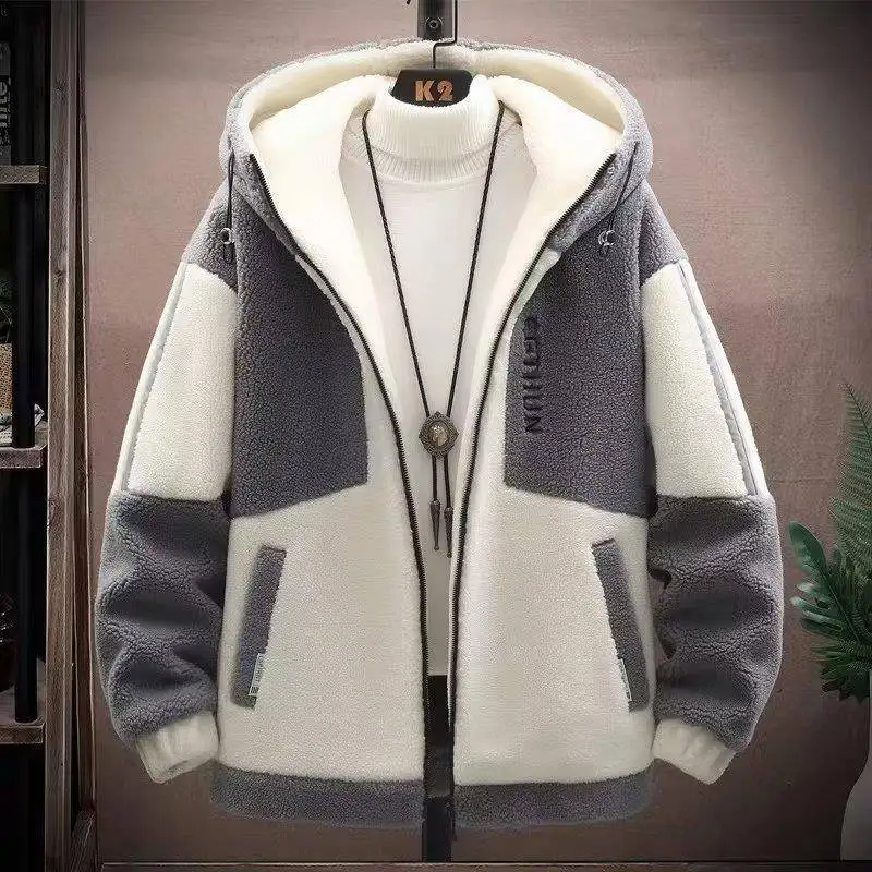 

2025 New Men's Lamb Velvet Jacket Loose Casual Thickened Winter Coat for Teenagers And Students Cleanfit Style Long PU Coat