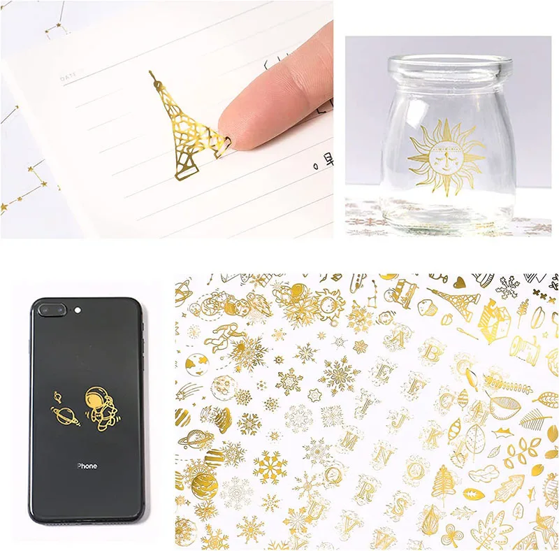 Space Leaves Gold Stamping Stickers for Kids Toddlers 8 Sheets 400+ Gilding Peel-Off Stickers for Scrapbooking Bullet Journal