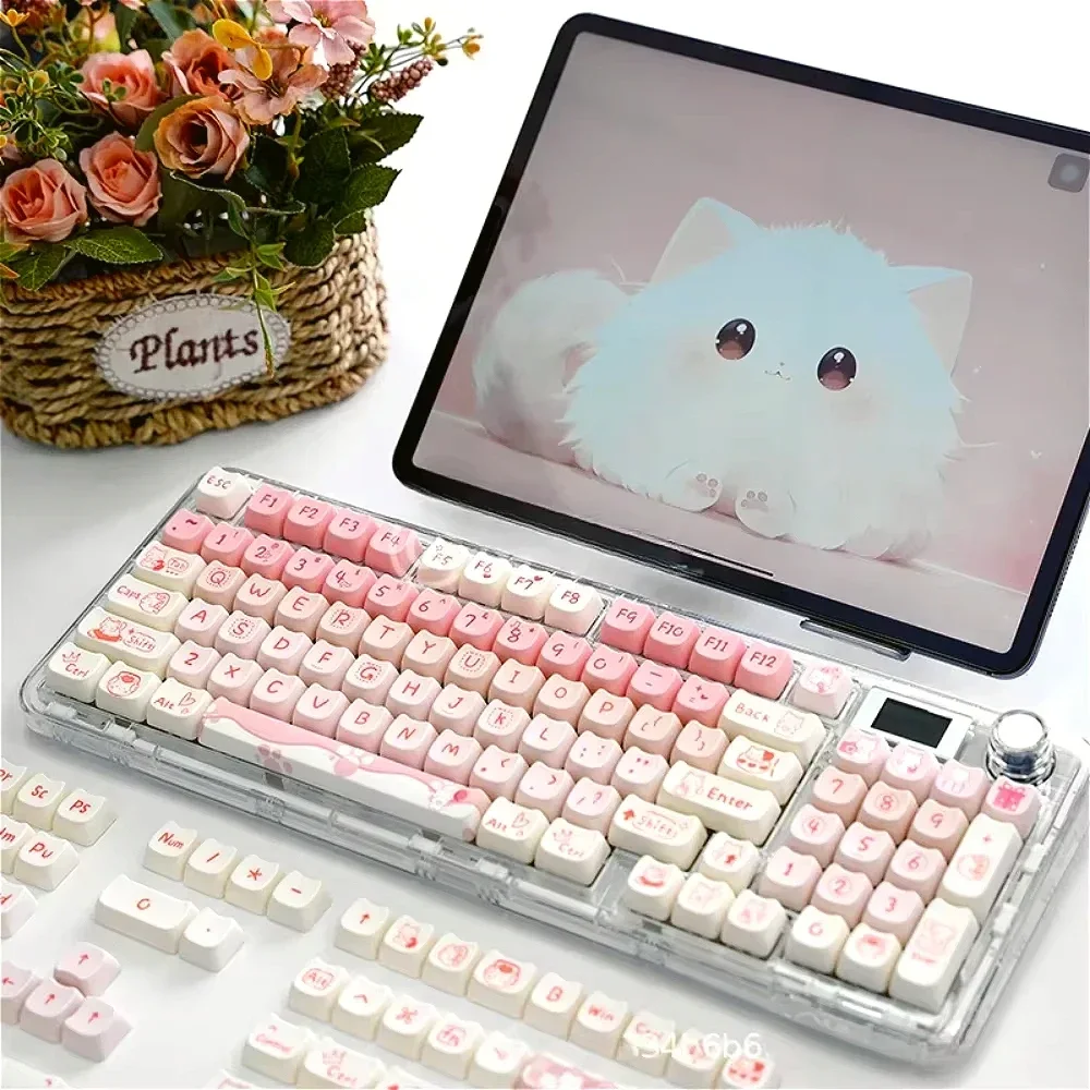 Pink Kitten Keycap, Cat Head Shape PBT MAO Keycap 134 Set for Mechanical Keyboards 68/84/87/104/108