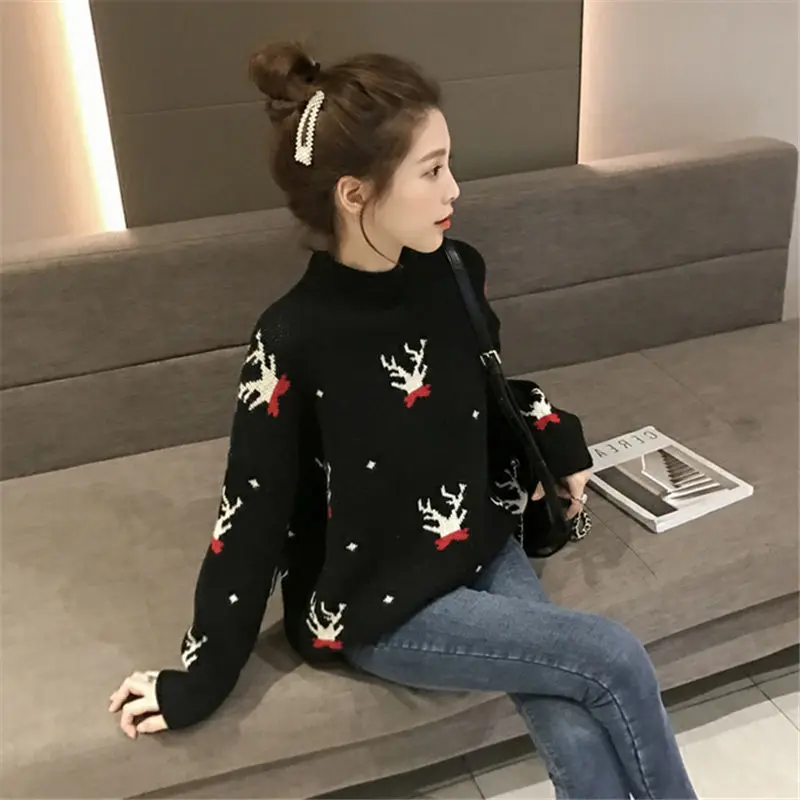 Lazy Style Loose Fitting Fashionable Sweater for Women's 2023 Autumn/winter Round Neck Long Sleeved Knitted Sweaters Pullover