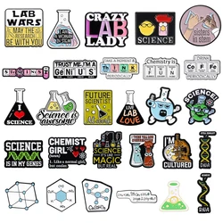 Cartoon Science Brooch Test Tube Women In Stem Periodic Table Microscope Molecular Equation DNA Chain Badge Metal Pins Jewelry