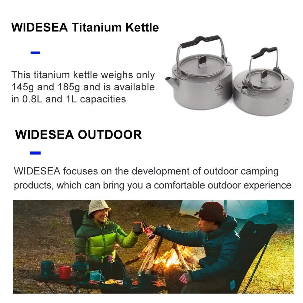 Widesea Camping Titanium Kettle Outdoor Tea Coffee Kettle Tableware Pot Supplies Tourist Dishes Hiking Cooking Equipment