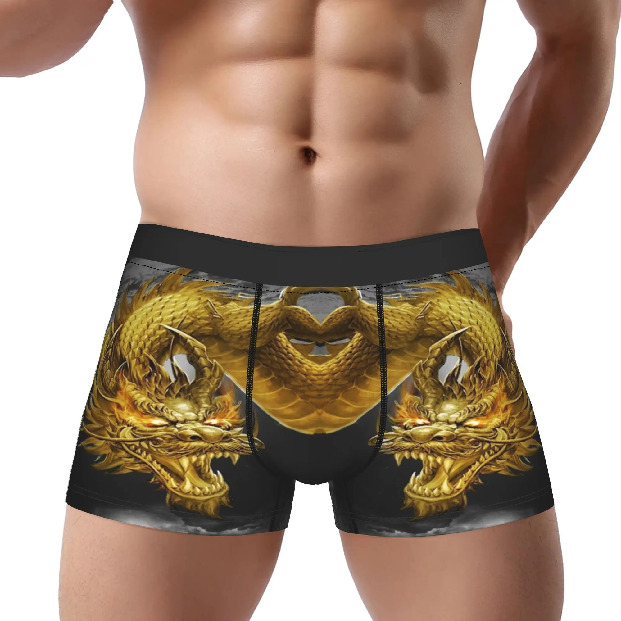 Golden Dragon Cloud Oriental Fantasy Art  Underpants Breathbale Panties Male Underwear Print Shorts Boxer Briefs