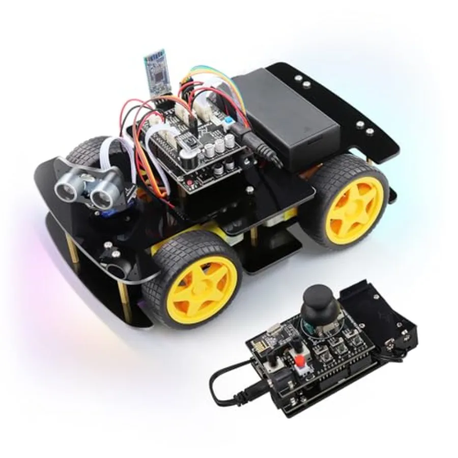 

4WD Car Kit for STEM Education: ABS Plastic, Black, Remote Control via App with Line Tracking, Obstacle Avoidance, Ultrasonic S