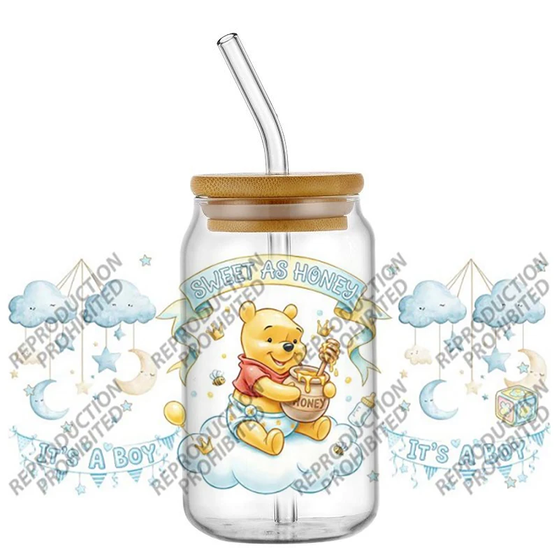 Honey Bear 16oz UV DTF Sticker Cups Wrap Transfer Sticker Personalize Pattern DIY Sticker Hybrid Design Cup Wraps