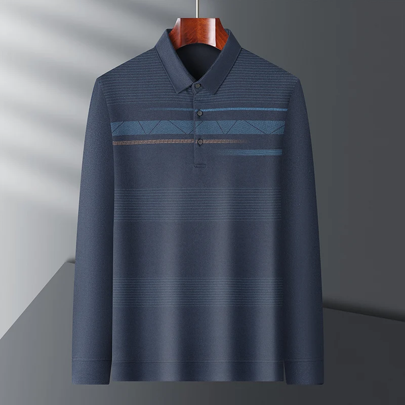 

Новые мужские длинные све irt среднего возраста, весенне-осенние полосатые узоры, деловые повседневные брюки, свободный крой, застежка на одной пуговице