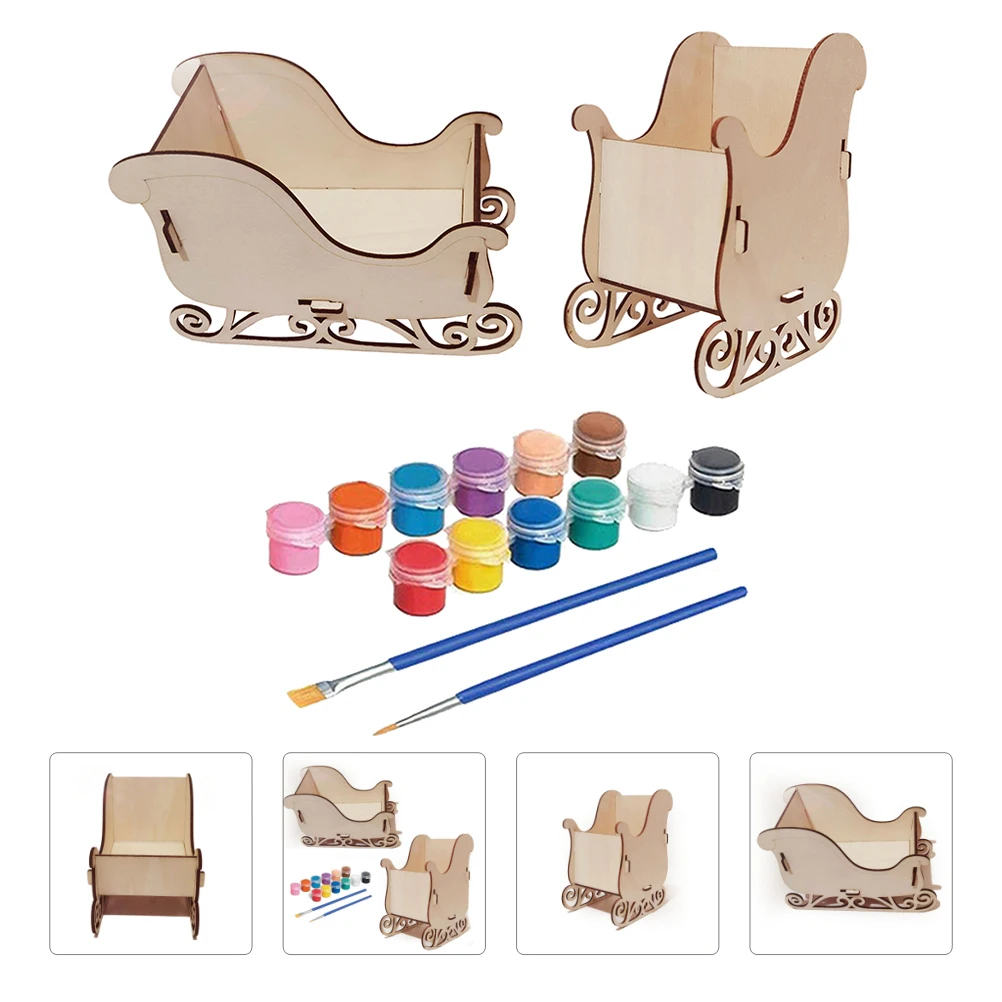 

DIY Christmas Wooden Sleigh Ornament 1Set Smooth Lines 2 Shapes DIY Plug-in Connection Festive Fun Home Party Decorations