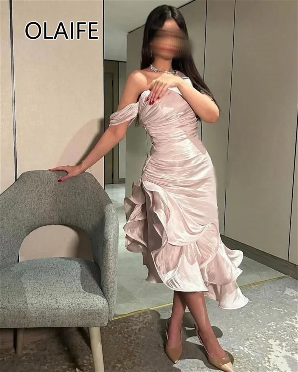 Abito arabo da sera saudita personalizzato senza spalline pieghettato tubino di corte alla caviglia volant senza schienale abito da sera da ballo da donna