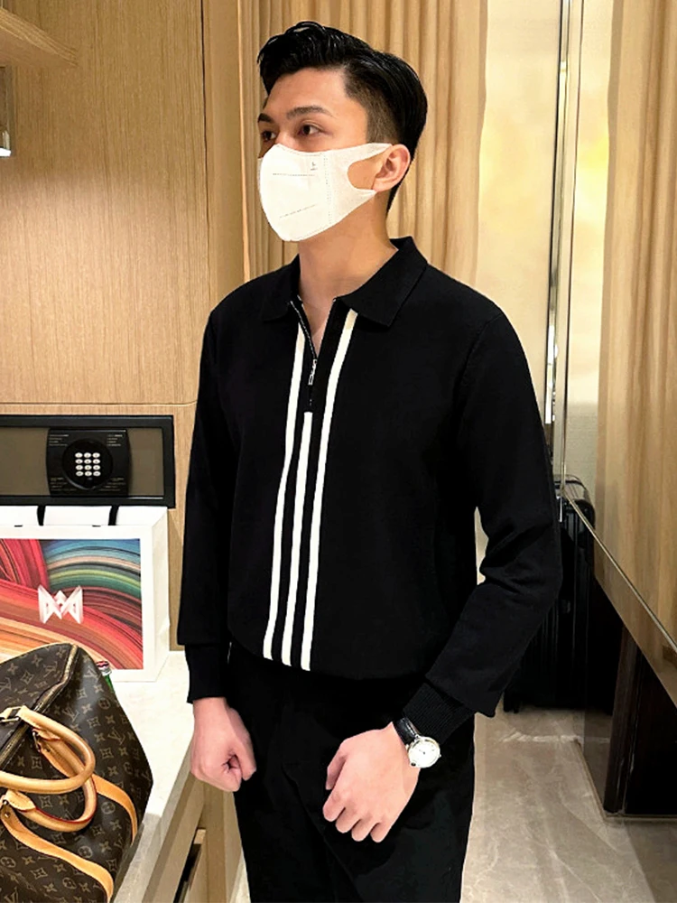 

Italian Sle Busin Men's Slim Fit Knitted Long Sve irt Casual Commute Color Blo Striped for Men