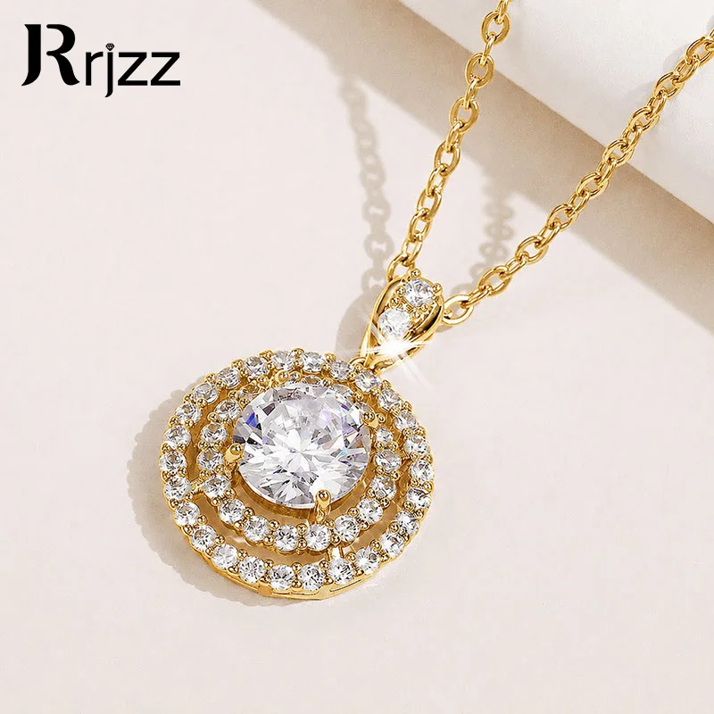 Rrjzz 8mm 2CT D Color Moissanite Double Layer Starry Sky Compass Pendant Necklace Women Engagement Necklace Fine Jewelry Gifts