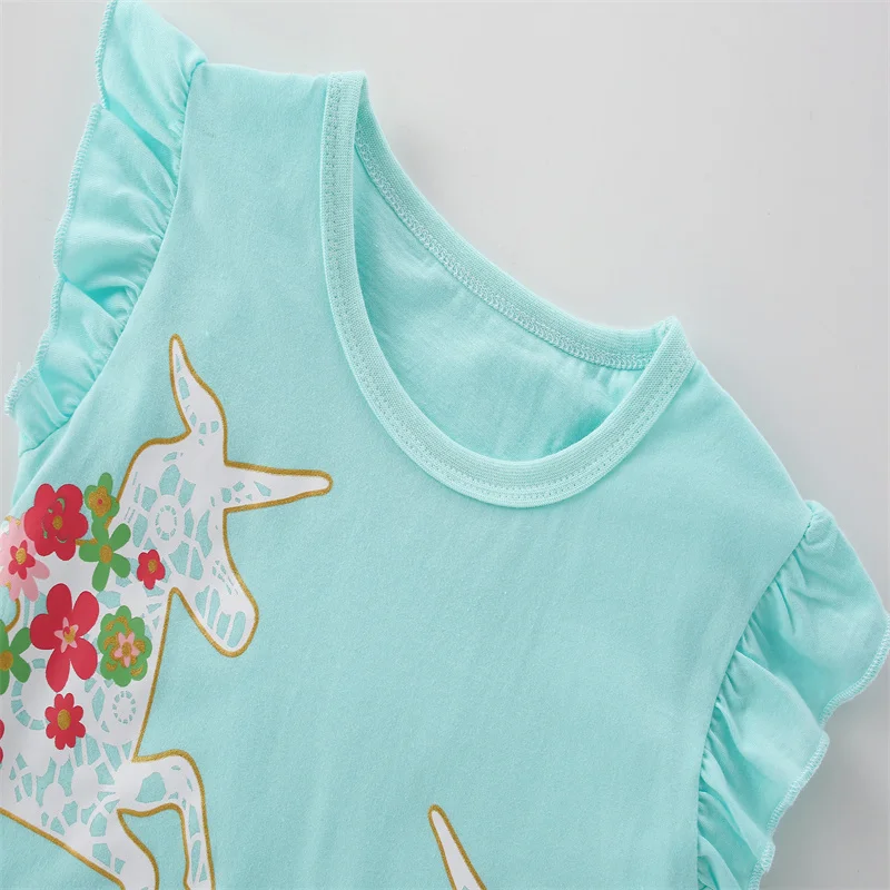 Meter springen Nieuwe collectie Eenhoorn Hot Selling Streep Meisjes T-shirts Zomer Kinderkleding Tops Tees Kostuum Baby