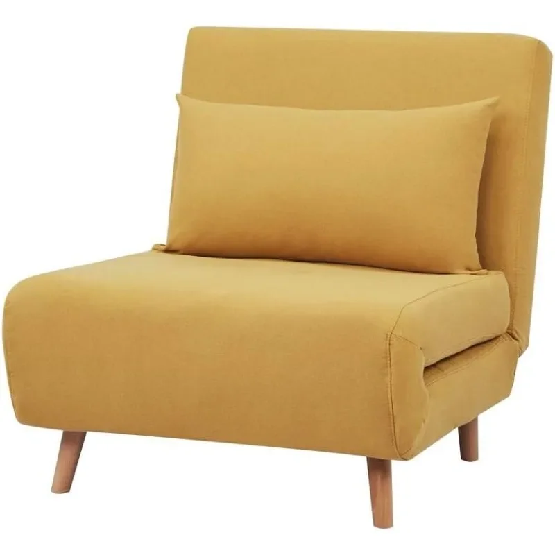 Tri-Fold Convertible Polyester Sofa Bed Chair with Removable Pillow and Legs, Yellow