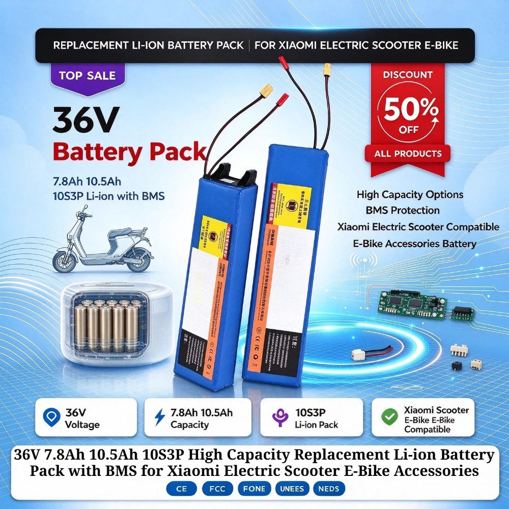 36V 7.8Ah 10.5Ah 10S3P High Capacity Replacement Li-ion Battery Pack with BMS for Xiaomi Electric Scooter E-Bike Accessories