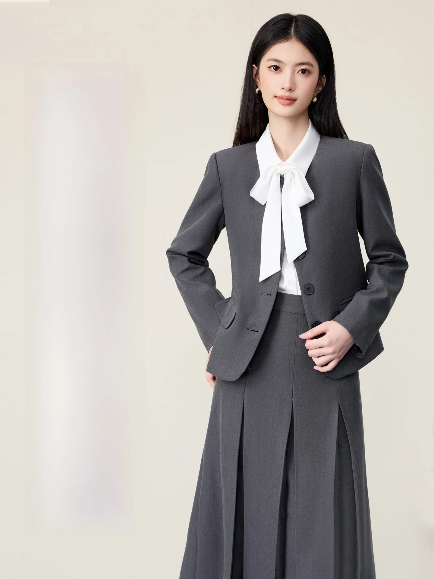 

Small Fragrance Style Women's Suit Jacket Autumn College Style Matching Skirt Set Interview Formal Wear Straight Cut Long Sleeve