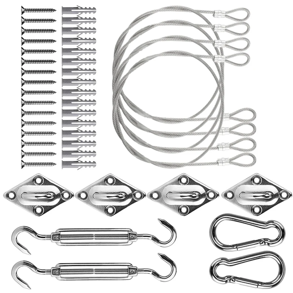 Stainless Steel For Shade Sail Fixing Kit 44 Pcs Including Turnbuckles and Eyelets for Triangle and Rectangle SunFor Shades