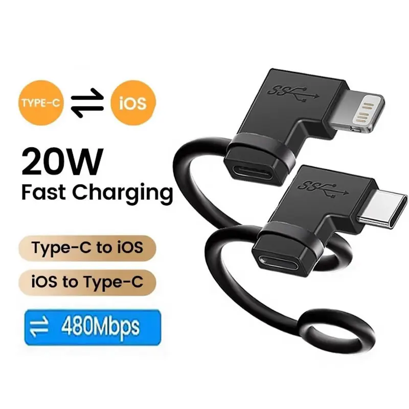 90 Degree Lighting To Type C Adapter 3A Fast Charging IOS Female to Type-C Male Connector For IPhone 15 14 13 Pro IPad Converter