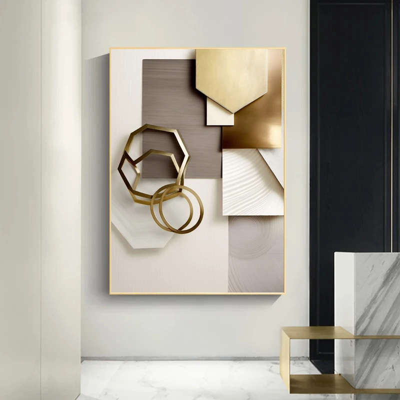 Abstract Solid Geometry Posters Golden Canvas Prints Light Luxury Painting Wall Picture for Living Room Modern Home Decoration