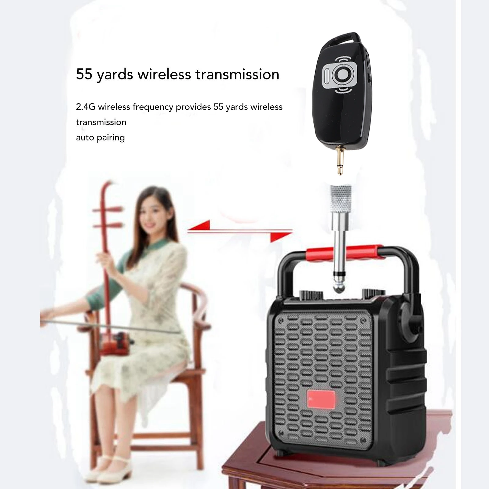 

Беспроводной микрофон-приемник для эрху 2.4G с автоматическим сопряжением, шумоподавлением и защитой от помех, с адаптером 6.35 мм для выступлений