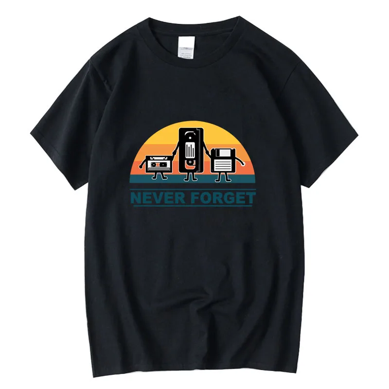 XINYI Men's 100% Cotton Casual Funny 'Never Forget' Printed T-Shirt Customizable Design Hand-Painted Clothing