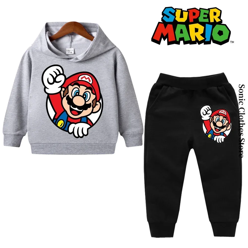 Super Mario Clothing Children's Casual Sweatshirt Set Children's Sports Set Hoodie Top+pants 2-piece Set 5th Birthday Gift