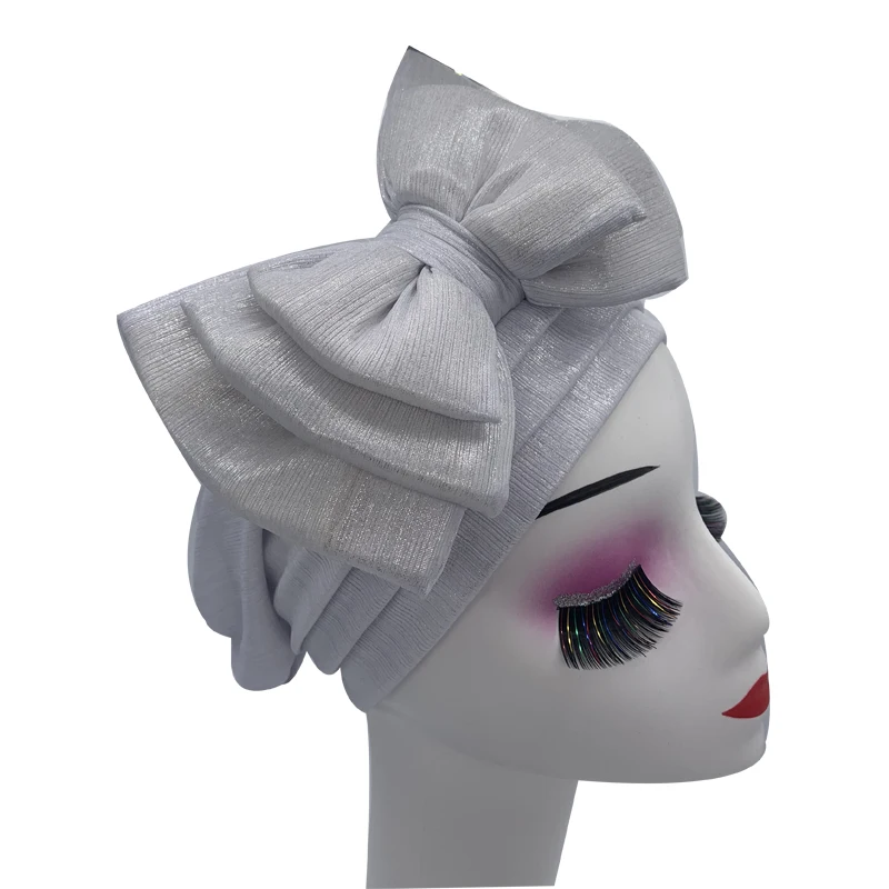 Shinning Multi-schicht Bowknot Turban Kappe für Frau Mode Afrikanische Headtie Nigeria Hochzeit Turbane Hut Muslim Headwrap Motorhaube – Detail 19