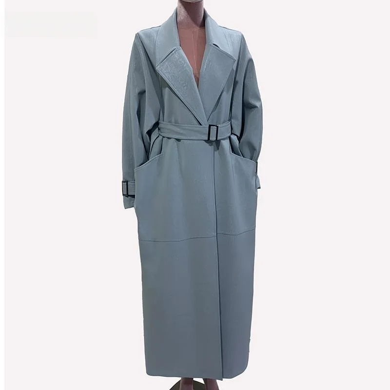 Nerazzurri Sle Women's Long Oversize Casual PU Leather Jaet oulder Length Loose Fit Autumn Faion Outerwear Coat