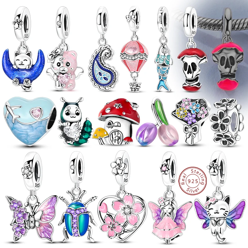 

Оригинальные подвески из бисера, стерлинговое серебро 925 пробы, яблоко, череп, бабочка, цветок, кошка, звездное небо, подвеска, подходит для браслета, кулон, ювелирное изделие своими руками, подарок