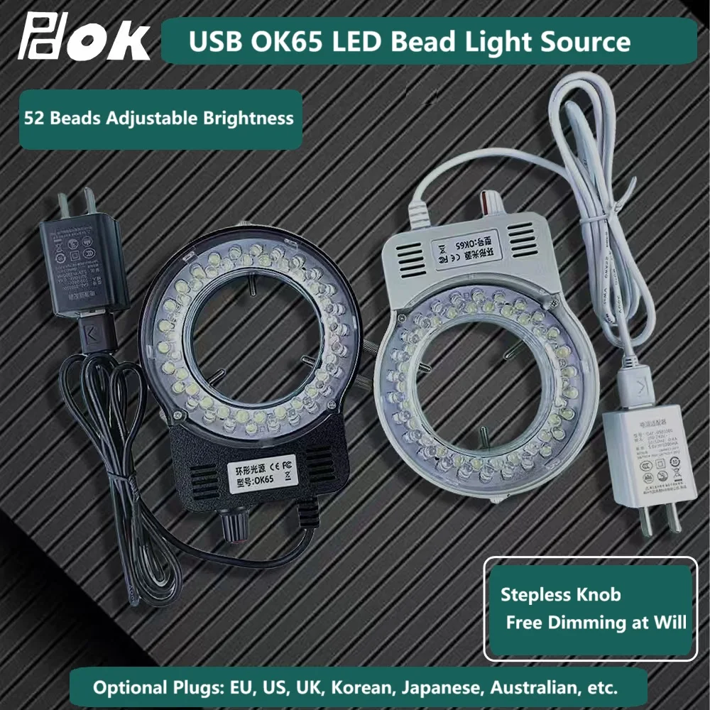 

LED Bead Light Source Microscope Ring Light, Industrial Camera CCD Vision Digital Stereo Supplementary Light USB-OK65 LED