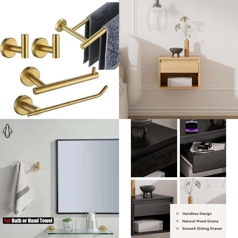 مجموعة أجهزة الحمام الذهبية النحاسية المكونة من 5 قطع على الحائط تتضمن شريط المناشف وقضيب HT وحامل TP وطبق الصابون وحامل صندوق المناديل #1