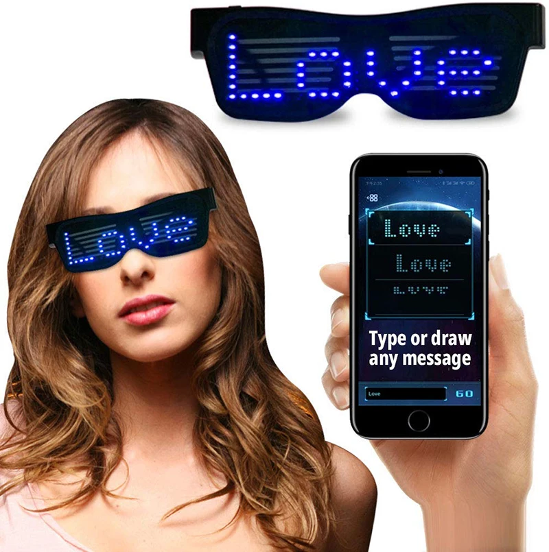 Glasses Display Customize Flashing Messages Animations App Luminous Programmable LED Glasses with Blue Tooth