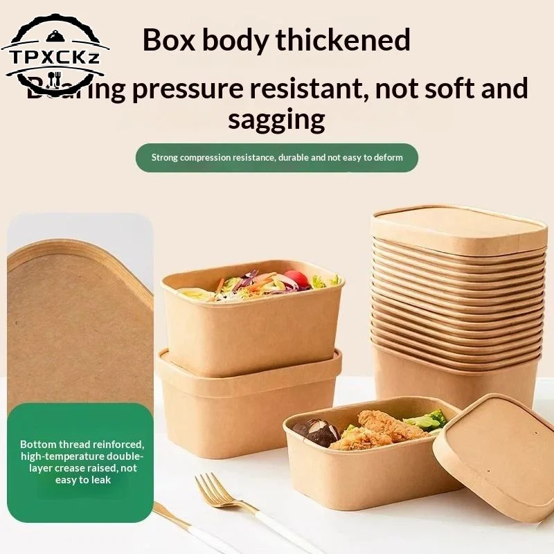 10Pcs Square Disposable Lunch Box Paper Food Container Kraft Paper Lunch Box Leak Proof With Lid Food Packing Box