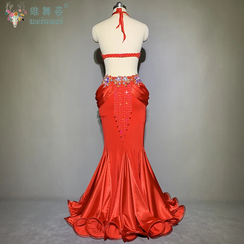 New Belly Dance Performance Costume for Women Custom Senior Bra+fish Tail Long Skirt 2pcs Pop Song Suit Oriental Dancing Outfit