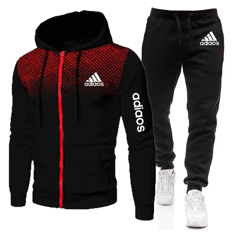 High quality autumn and winter fleece warm men\'s sportswear hoodie sweatpants two-piece suit fashion trendy sportswear