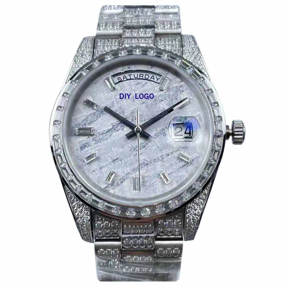 Customized Logo41mm Fashion Men's Watch, Sapphire Mirror and Diamond bezel, Best Gifts for Men with Mechanical Movement