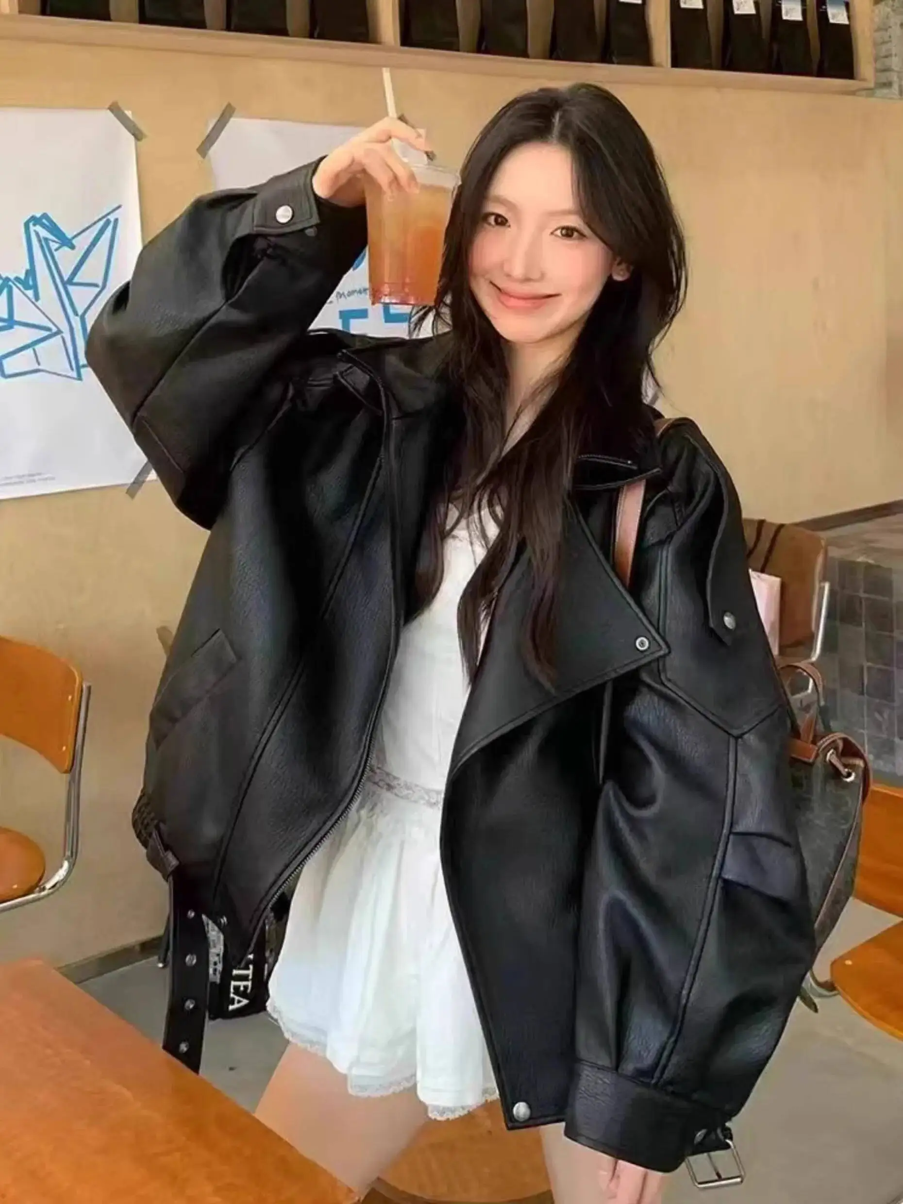 

Cool Leather Women's Ort Outerwear Fall 2025 Trend Loose Fit Long Zipper Closure Busin Casual