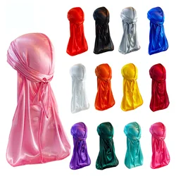 Unisex Women Men Silk Durag Turban Hat Wigs Biker Headwear Headband Hair Accessories Long Tail Straps Bandanas Silky Durags