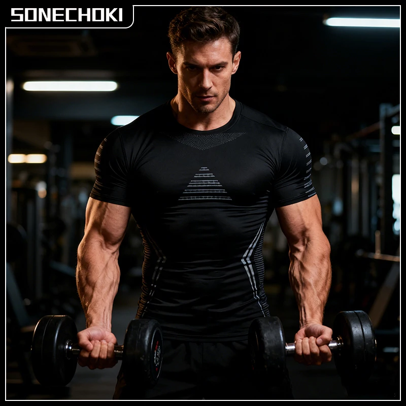 

Compression Running Shirt Men Quick Dry Short Sleeve Sportswear For Male Gym Clothing Fitness Tee Training Workout Muscle Top