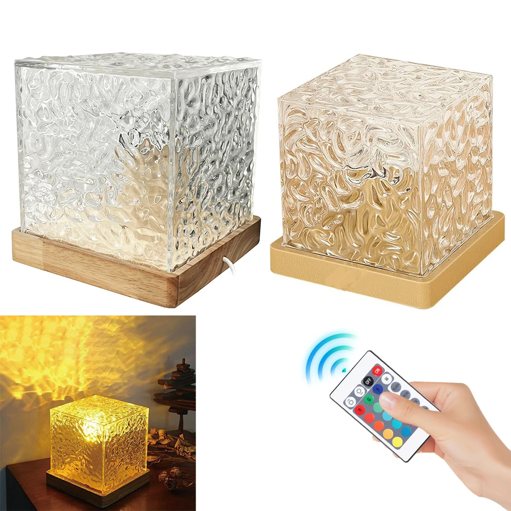 Flame Crystal Lamp 16 Colors Water Ripple Cube Night Light Water Ripple Cube Colorful Night Light for Living Room Study Bedroom