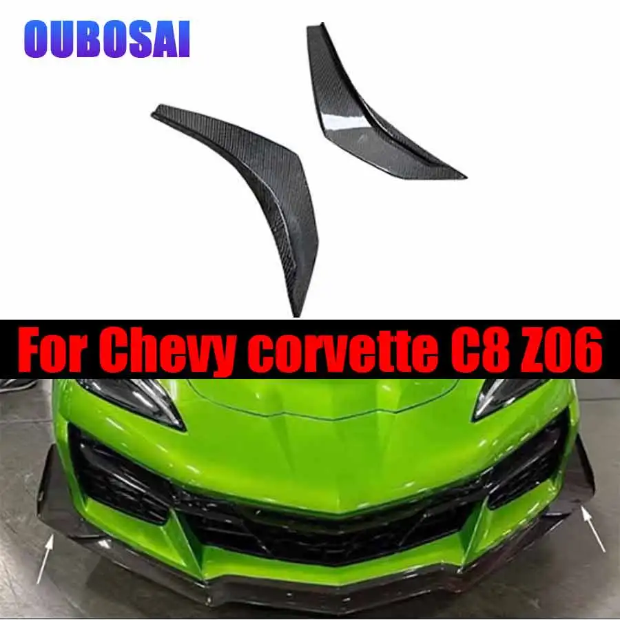 For Chevy corvette C8 Z06 Carbon Fiber Car Front Bumper Wind knife Splitter Spoiler Canard Air Knife Surround Trim Car Body Kit