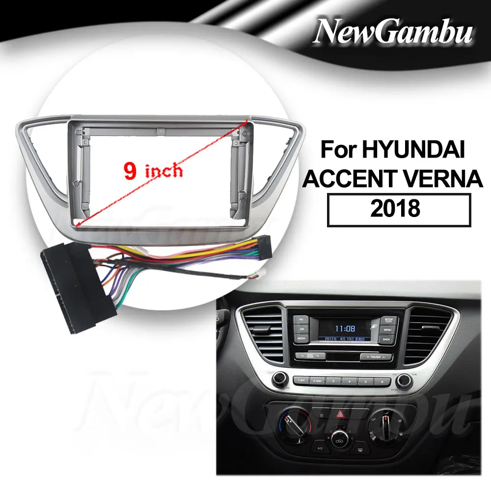 9 inch 2Din Car DVD Frame Audio Fitting Adaptor Dash Trim Kits Facia Panel For HYUNDAI ACCENT VERNA 2018 Cable Player