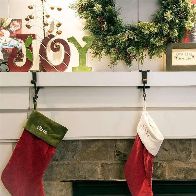 A67K-Adjustable Two-In-One Fireplace Sock Hanger, No Drilling Required For Indoor Decoration
