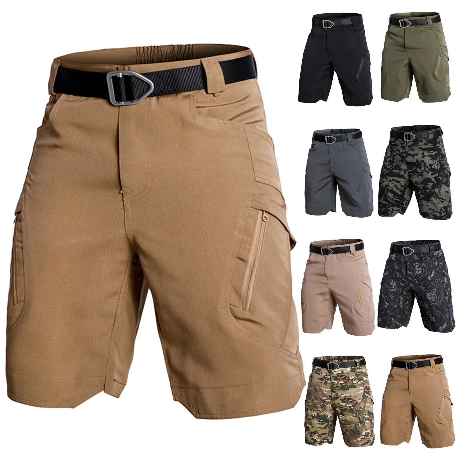 2025 New Men's Cargo Shorts Solid Color Wear-resisting Multi-Pockets Drawstring Shorts Outdoor Hiking Joggers Casual Shorts