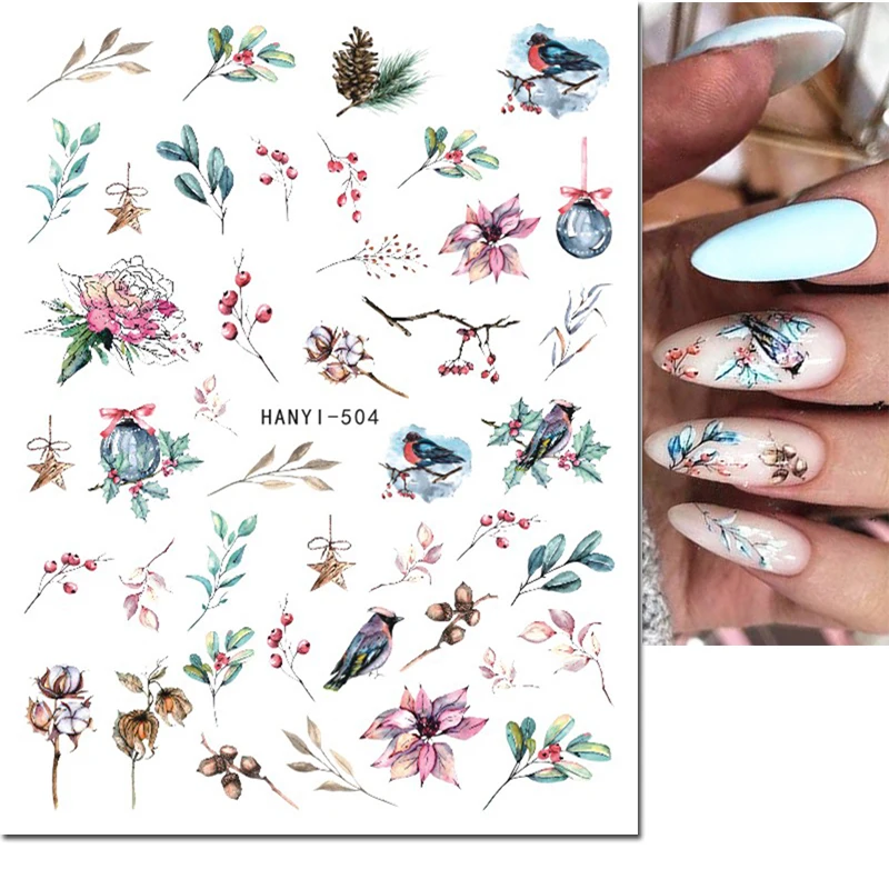 Nail Art 3d Aufkleber Aquarell Blumen rosa Blüten blätter Blumen Kleber Schieber Nagel Aufkleber für Nagel Maniküre