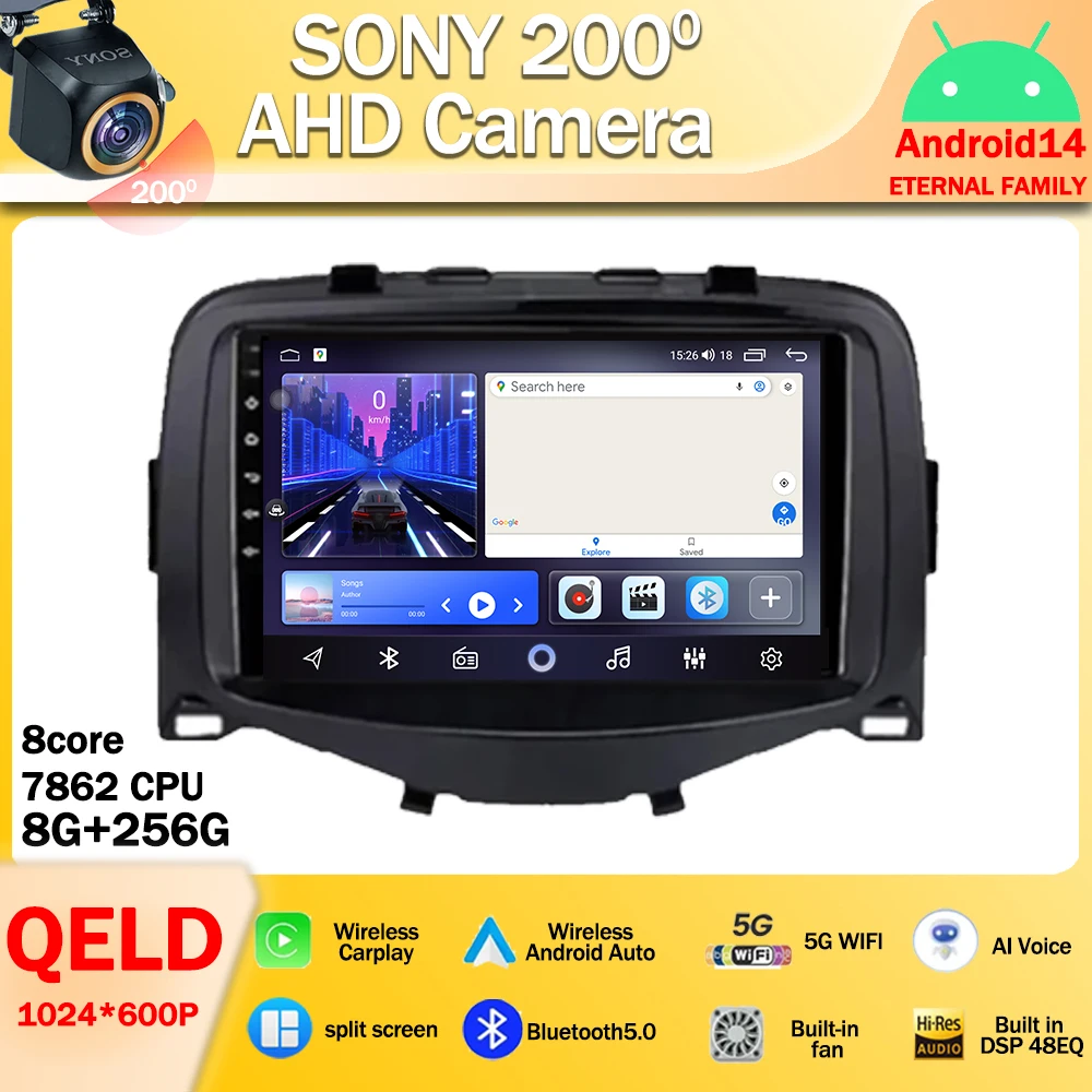 Android 14 Car Radio For Toyota Aygo Peugeot 108 Citroen C1 2016 2017 2018 - 2020 Carplay Auto Multimedia Player GPS Navigation