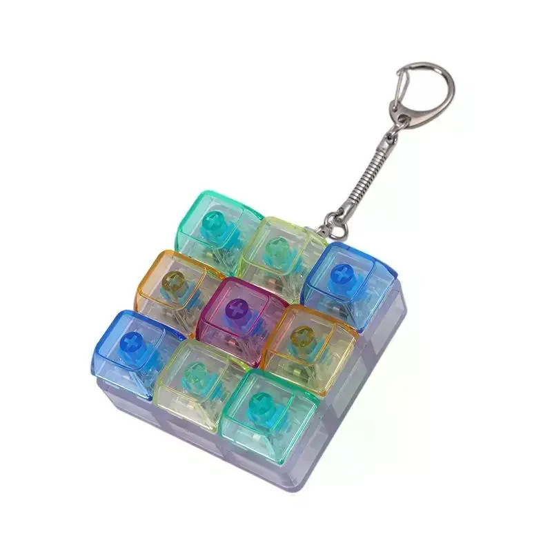 Mini Fidget Keyboard Keychain Colorful Transparent Clickable Buttons For Stress Relief Office School Daily Use
