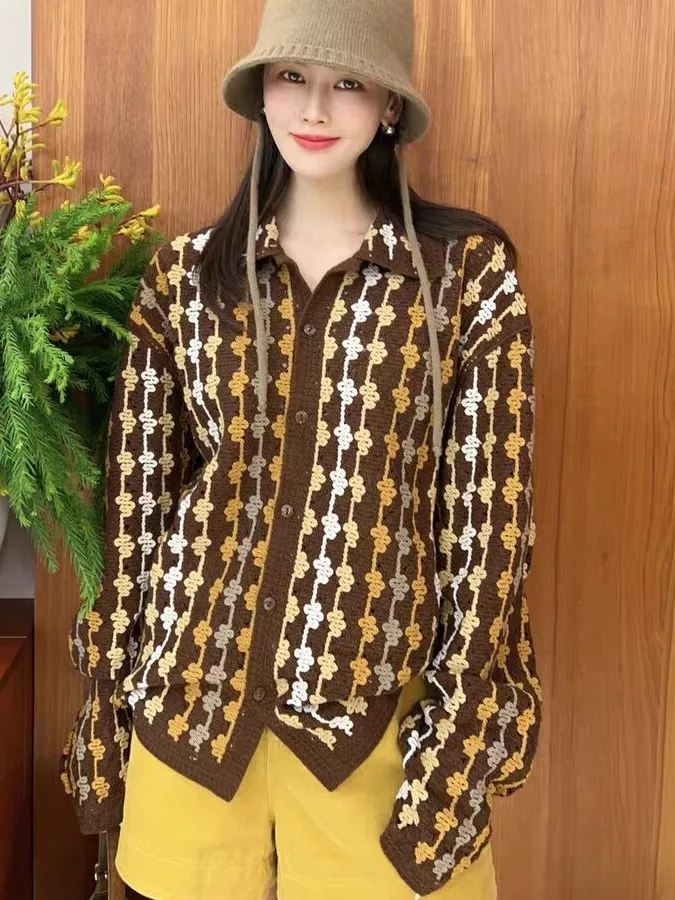 

Retro Knitted Open Cardigan Women's Faion Slim Long Sve Design Sense Sweater Jaet Autumn New Sle Korean Version