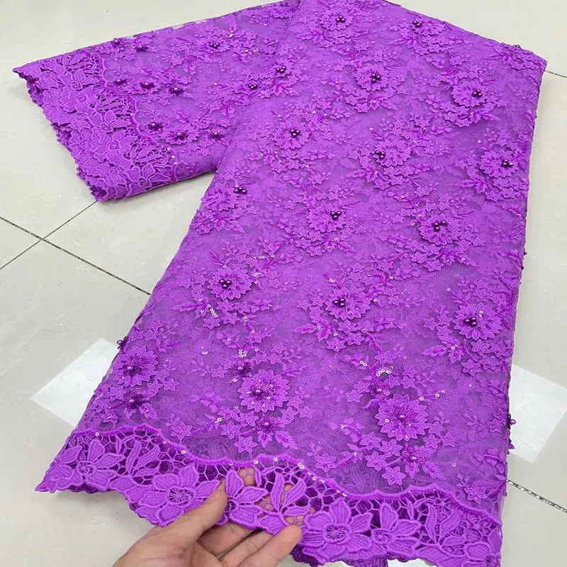 

promotion 5 Yards Original Embroidery French Lace Excellent Tulle Mesh African Net Fabric with Neat Sequins Beads TS1458