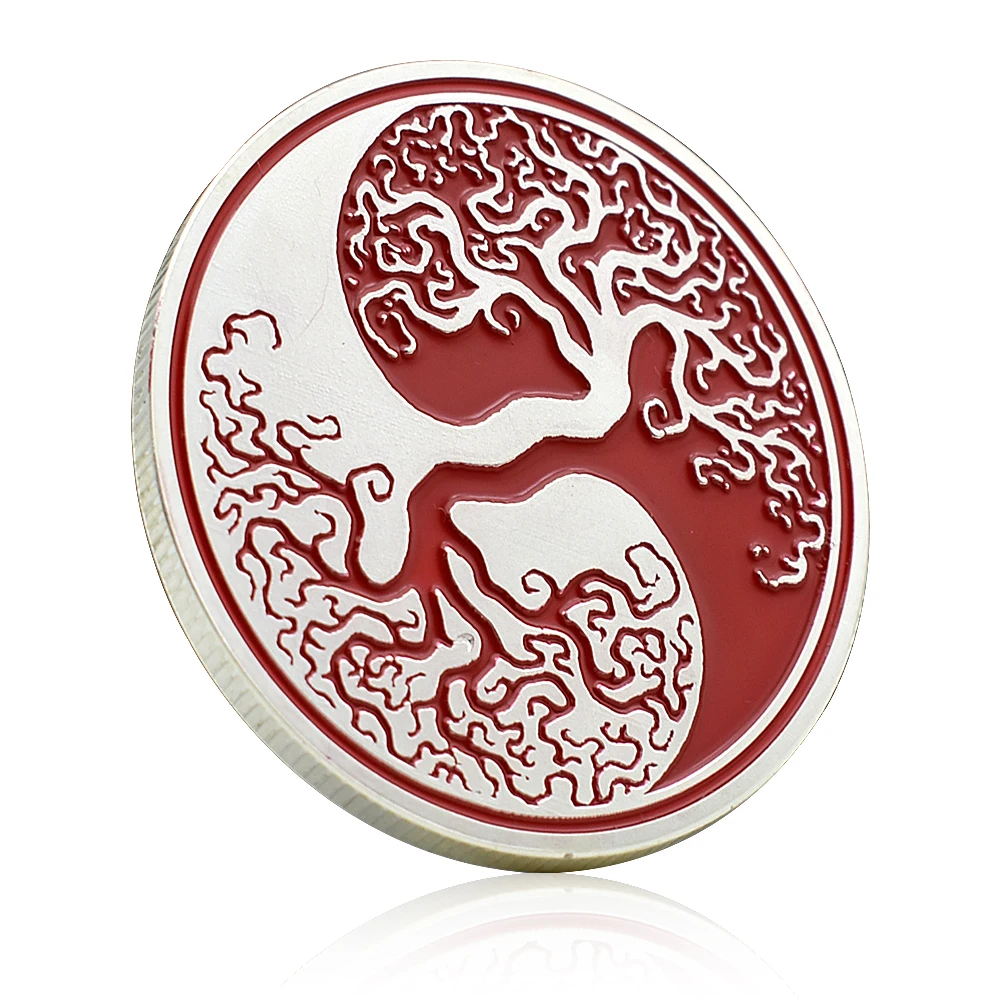 Yin Yang Tree Lucky Coin Chinese Taiji Ancient Culture Metal Silver Plated Commemorative Coin Collection Gift